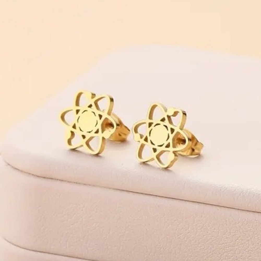 Atom Earrings Gold Stainless Steel Stud Earrings Science Jewelry Stainless Steel - Picture 3 of 7